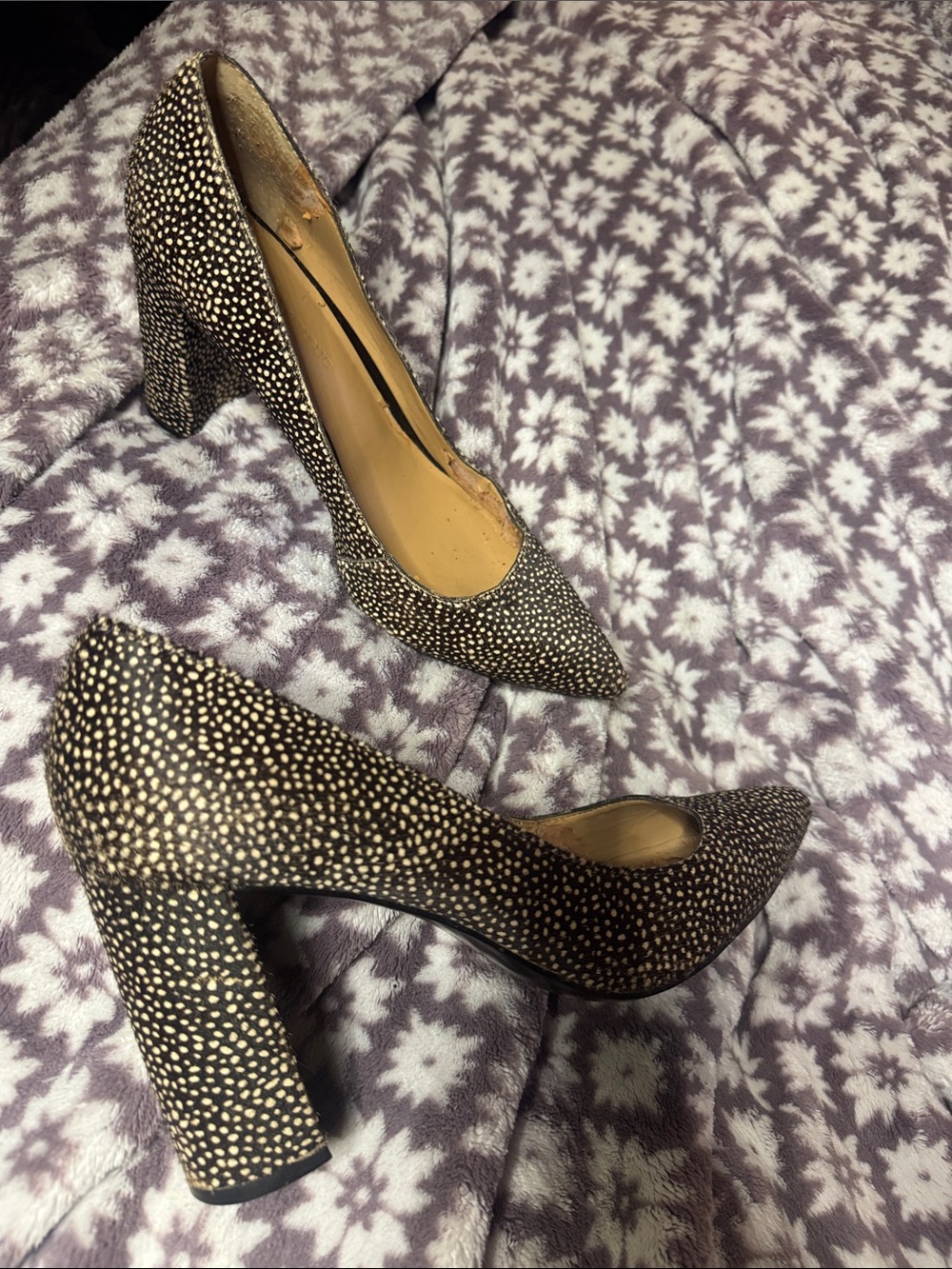 Banana Republic Genuine Cow Hair Spotted Pointed Toe Block Heels Pumps
